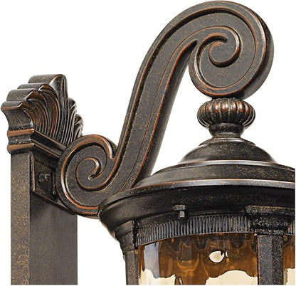 John Timberland Bellagio European Outdoor Wall Light Fixture Bronze Scroll 24" Champagne Hammered Glass Decor for Exterior House Porch Patio Outside Deck Garage Yard Front Door Garden Home