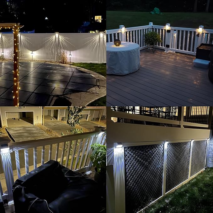 Solar Fence Deck Lights Outdoor 8 Pack Waterproof Dusk to Dawn Warm White/Cool White, Solar Powered LED Lights | Lumora