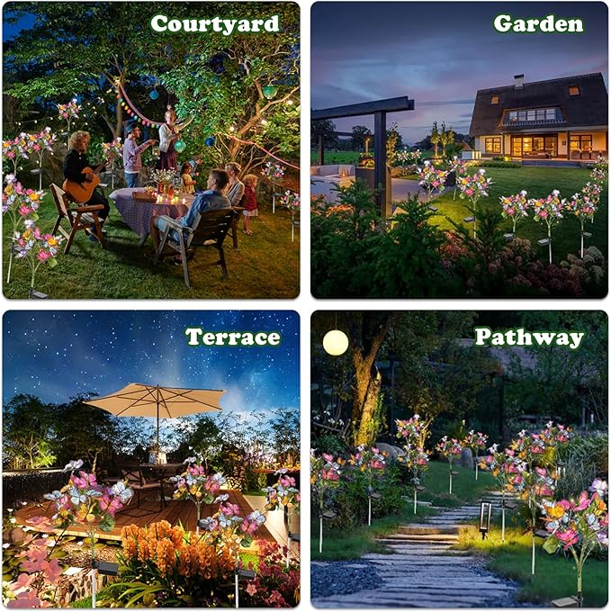 Solar Flower Lights-2 Pack Solar Garden Lights, Outdoor Waterproof Decorative Light, Butterfly Flower Garden Decor | Lumora
