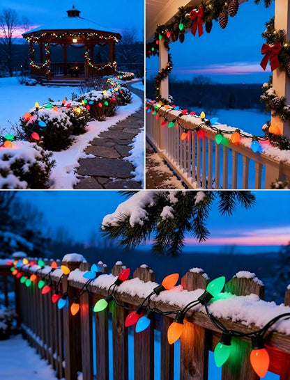 C7 Multicolor Christmas Lights 25Ft C7 Christmas String Lights Outdoor with 27 Incandescent Light Bulbs, Multicolor String Lights for Xmas Tree Decor Patio, 5 Watt E12 Candelabra Base