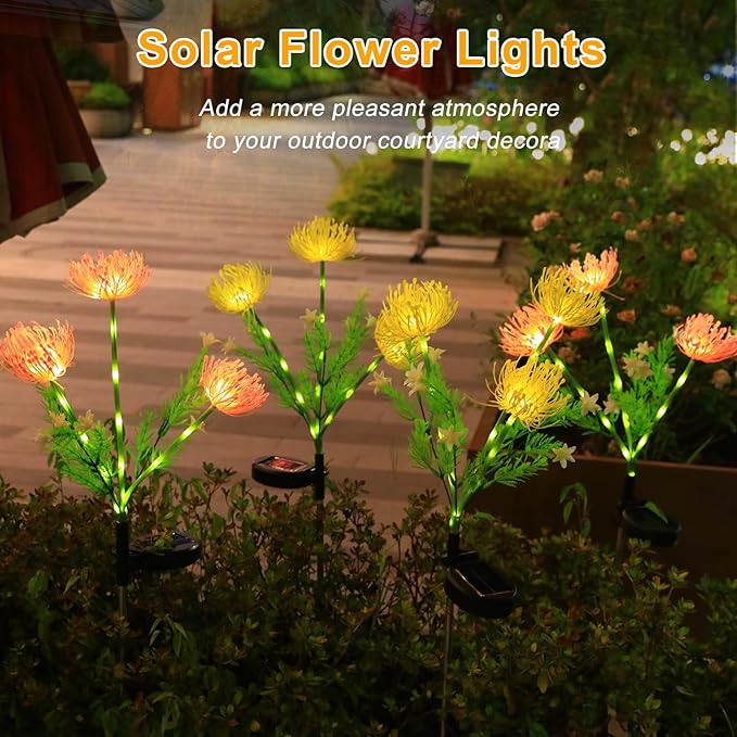 Solar Flowers Garden Lights, Outdoor Waterproof Lights Decorative for Garden, Yard, Backyard Decor 4-Pack Yellow & Pink Combo