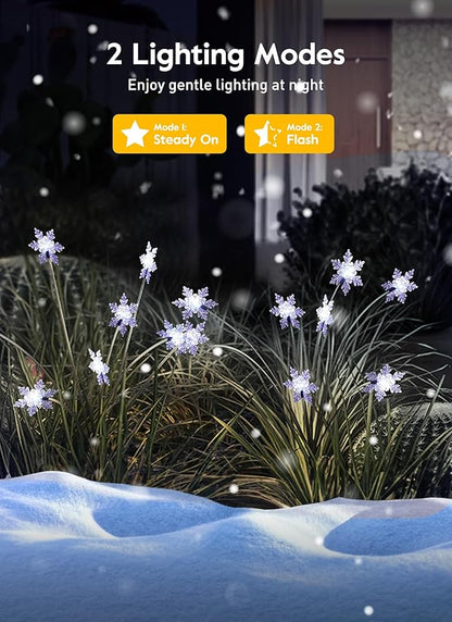 Brightown Christmas Pathway Lights - 4 Pack 48 LED Snowflake Outdoor Lights with 2 Modes, Swaying with Wind, Waterproof Solar Firefly Light Decoration for Yard, Cool White