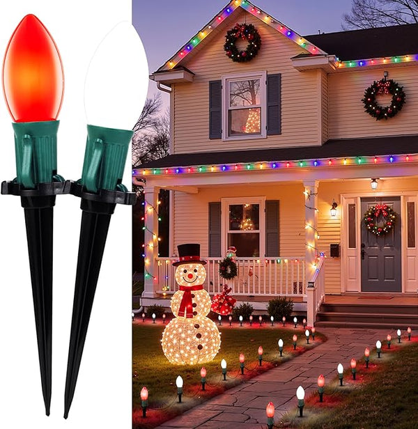 Christmas Pathway Lights Outdoor, 51.4 Ft Driveway Lights with 40 Multicolor Bulbs and Stakes, Connectable Outdoor | Lumora
