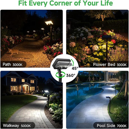 Solar Pathway Lights Outdoor, 3 Modes Motion Sensor Path Light Warm & Daylight Selectable, IP65 Waterproof Walkway LED Landscape Lighting with Adjustable Angle for Yard, Garden, Driveway