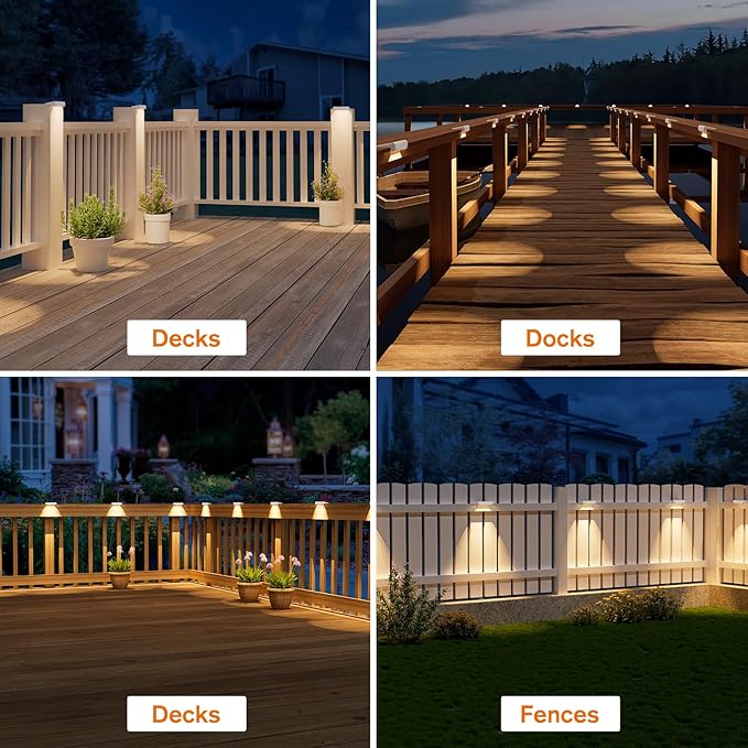 NIORSUN Solar Fence Lights Outdoor 12 Pack, IP65 Waterproof Large Size LED Solar Deck Lights with Lenses, Auto ON Off Warm White Step Lights for Outside, Patio, Fence, Yard and Railing Decor (White)