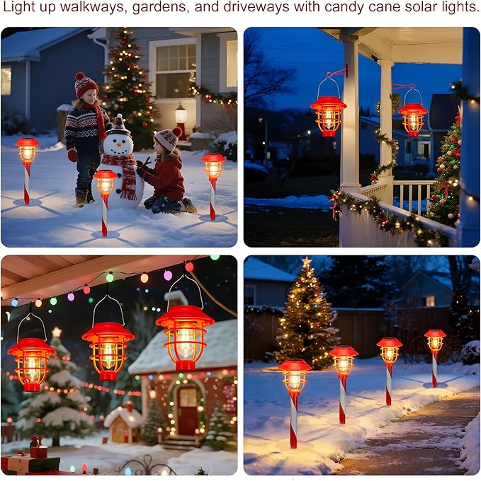 6 Pack Christmas Solar Pathway Lights Outdoor Decorations,Garden Solar Stake Landscape Lights Candy Cane Christmas | Lumora