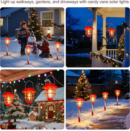 6 Pack Christmas Solar Pathway Lights Outdoor Decorations,Garden Solar Stake Landscape Lights Candy Cane Christmas Pathway Light (6 Pack)