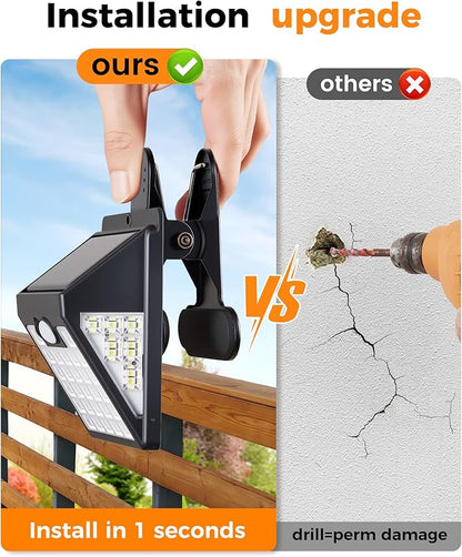 Clip On Solar Lights Outdoor,Motion Sensor Outdoor Lights, 72LEDs 600LM Clip on Solar Fence Lights Outdoor Waterproof LED,Solar Lights for Wall Fence,Deck, Gutter,Camping (4 Pack)