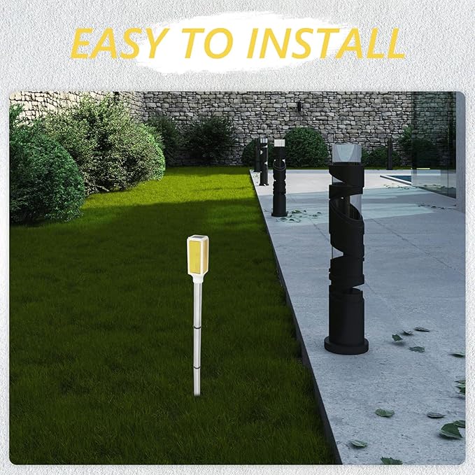 Mipcase Solar Powered Outdoor Garden Stake Light Yellow LED Solar Pathway Light for Yard Lawn Patio Courtyard Weatherproof Warning Lamp