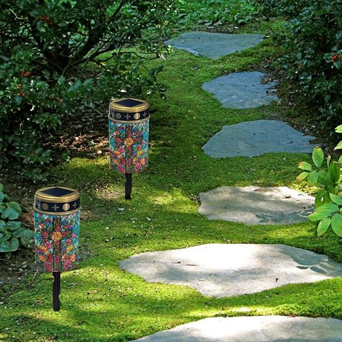 Floral-Cross Outdoor Solar Pathway Lights,Warm White Lantern Garden Lights Solar Powered Walkway Lights Waterproof | Lumora