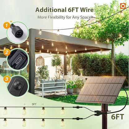 addlon 102(96+6) FT Solar String Lights Waterproof,Patio Light Solar Powered with Remote & USB Port 3 Modes, 48+4 LED Shatterproof Bulbs Outdoor Lighting for Camping Porch Backyard Garden