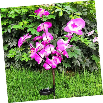 2pcs Solar Garden Ground Plug Light Purple Orchid Shape Outdoor Solar Pathway Lamp for Lawn Driveway and Landscape and Easy to Install