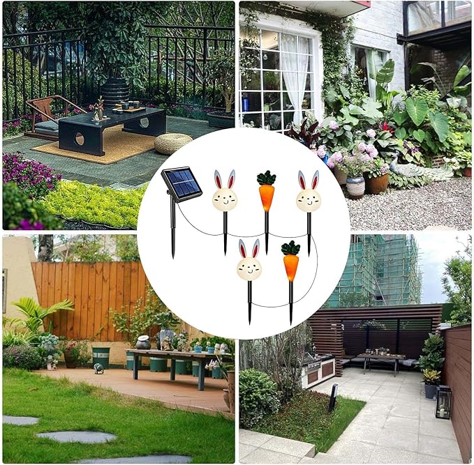 Easter Solar Pathway Lights Outdoor - Waterproof Lighting Carrot Bunny Easter Decor - Yard Solar Lights - for Garden Yard Patio Porch Lawn Walkway Courtyard Landscaping