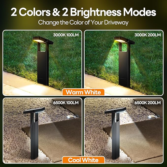 3 Color in 1 Solar Pathway Lights Outdoor 6 Pack + 360° Adjustable Panel Solar Pathway Lights Outdoor 6 Pack
