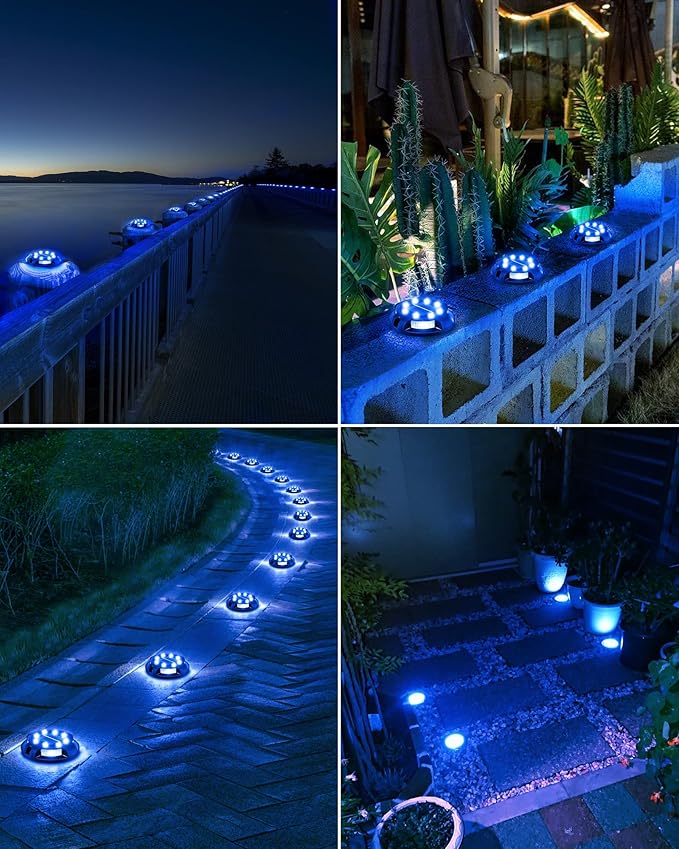Biling Solar Pathway Lights Outdoor Uplight Sidelight, 12 Packs Blue Bright Solar Ground Lights Waterproof for Yard | Lumora