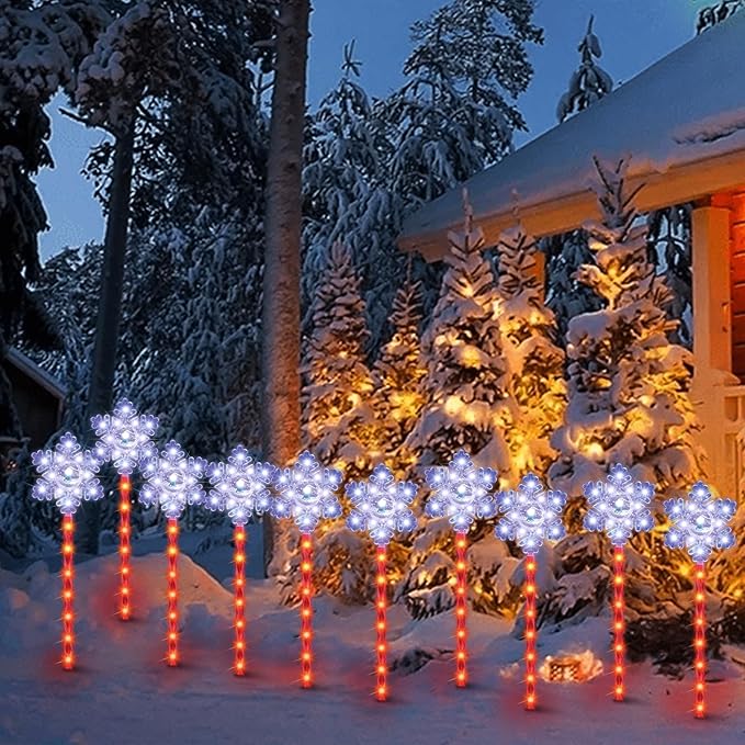 LAMPHOME Snowflakes Christmas Pathway Lights Outdoor, 3PCS Snowflakes Christmas Decorations Outdoor Yard, Pathway Marker Stake Lights for Patio Ground Path Sidewalk Walkway Driveway