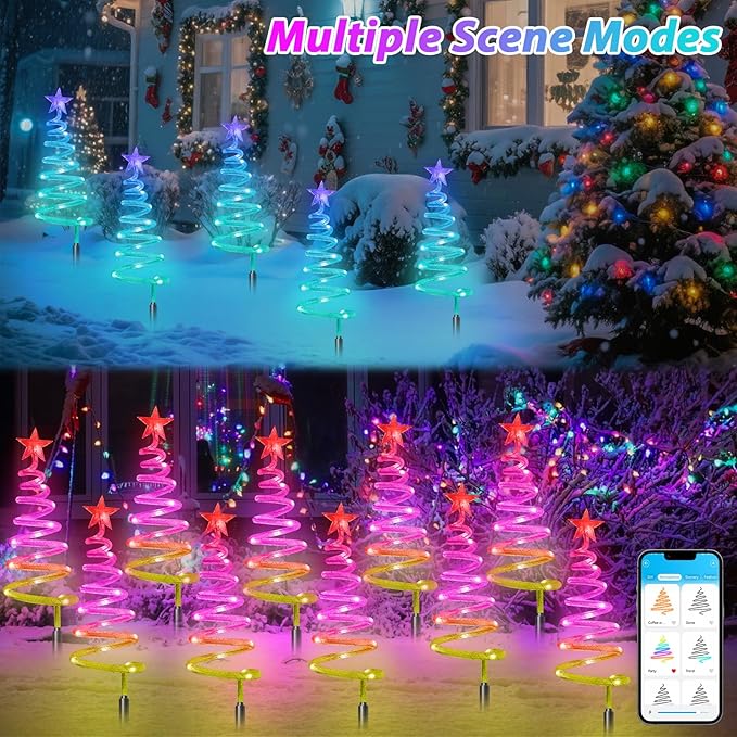 10Pack Smart Christmas Pathway Lights Outdoor with RGBW DIY Modes, APP Control Spiral Christmas Tree with Music | Lumora