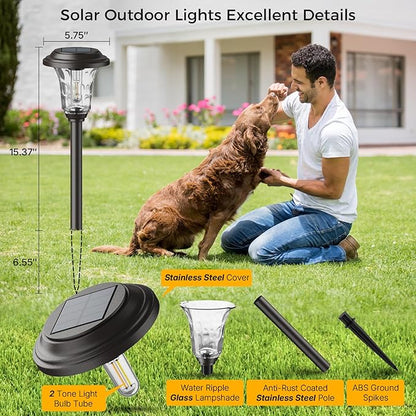 XMCOSY+ Solar Pathway Lights, 4 Pack Metal Solar Lights Outdoor Waterproof, 20/40LM Bright Solar Powered Garden Light for Yard Backyard Landscape Path Driveway Walkway Outside (Warm/Cool White)