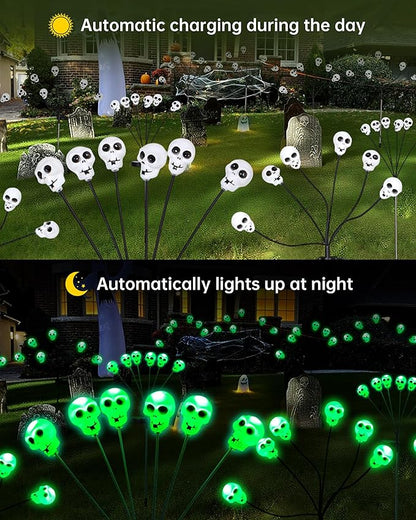 Halloween Solar Pathway Lights 2PK 12 LEDs Solar Outdoor Garden Stake Lights,Waterproof Pathway Light for Halloween Party Home Yard Patio Decorations Skull
