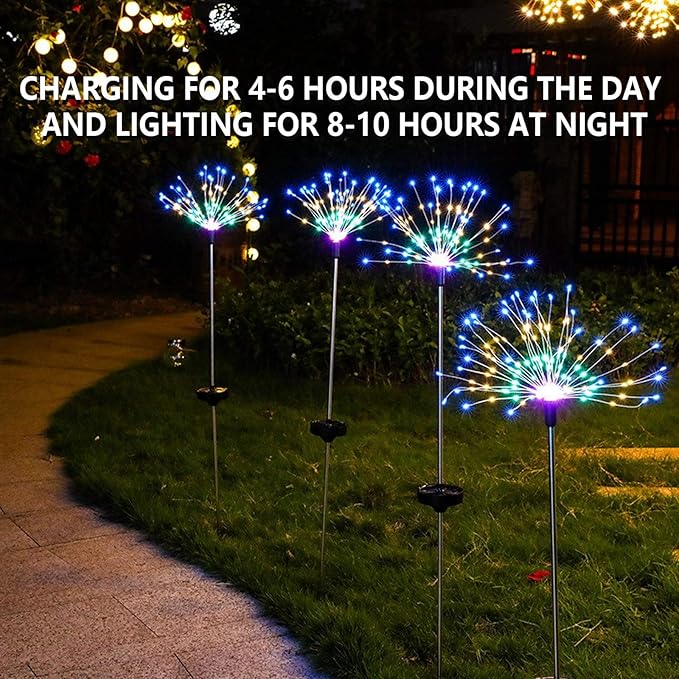 4 PCS Solar Firework Light, Outdoor Solar Garden Decorative Lights 120 LED Powered 40 Copper Wires String DIY | Lumora