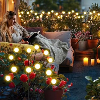 Skeemi Solar Garden Lights – LED Firefly Outdoor Solar Lights, IP65 Waterproof, Swaying “Fireflies” Pathway Lights for Patio Ideal Gift for Women & Grandma (Pack of 8, 64, Heads)