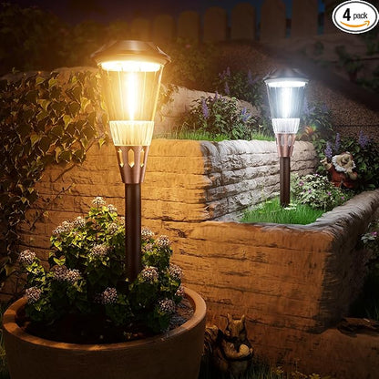 4 Pack Solar Pathway Lights Waterproof IP65, 2-in-1 Warm&Cool Solar Lights Outdoor, Bright Solar Light Outside Pathway, Auto On/Off Outdoor Light for Yard Walkway Driveway Landscape
