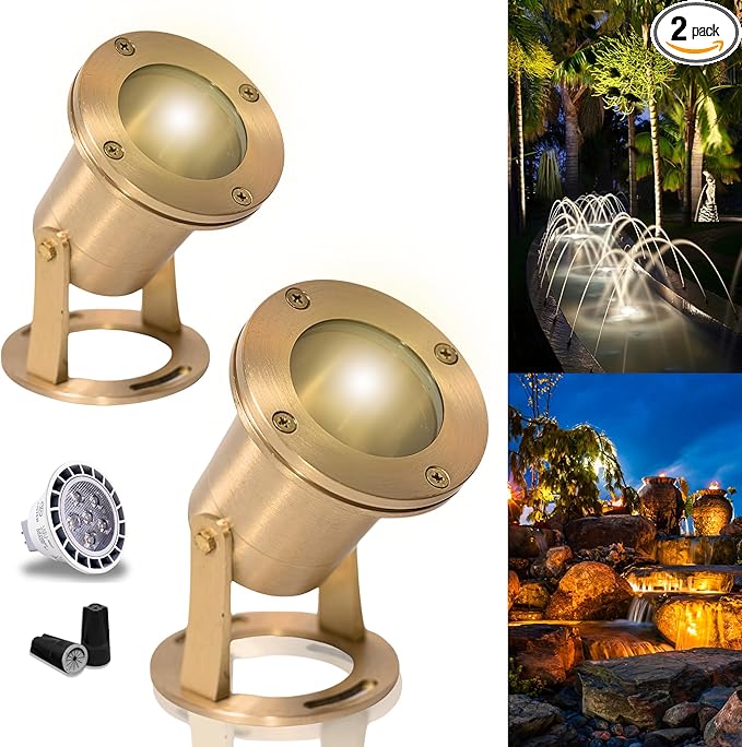 Waterproof Underwater Light 113 (2 Pack) Solid Brass 7W MR16 LED Bulb Pond Submersible Waterfall Pool Fountain | Lumora