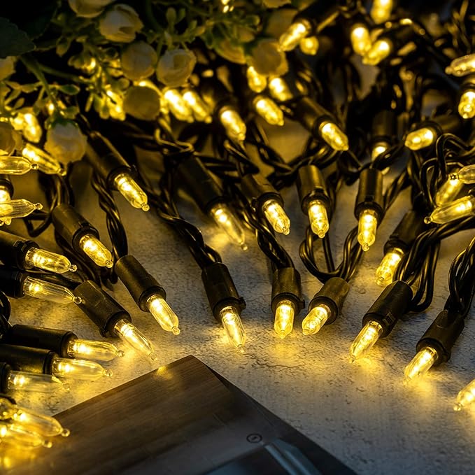 200 Count Warm White LED Christmas Lights, 66 ft Black Wire UL Certified Commercial Grade LED Halloween String Light Set (Warm White)