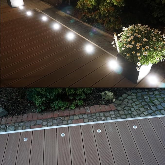 Deck Lights Outdoor Waterproof Low Voltage Lighting Kit Stainless Steel 1W Outdoor Yard Garden Decoration Lamps Landscape Pathway Patio Step Stairs Silver Border(30pcs,Cool White)