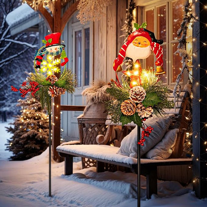 Tryme Solar Christmas Garden Lights - Outdoor Decorations Snowman & Xmas Santa Claus with Pine Cones, for Women