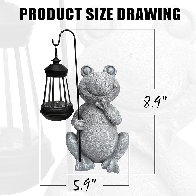 Frog Solar Garden Statues,Resin Frog Figurine Decorations with Solar Lights Lantern, Outdoor Figurines Lawn Garden | Lumora