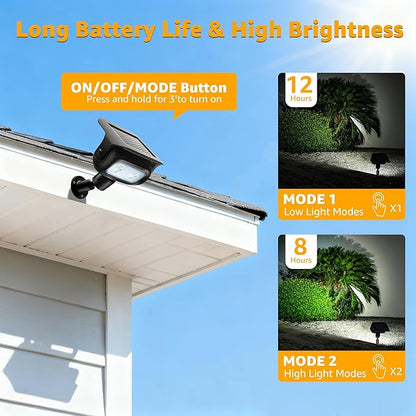 Ollny Solar Lights Outdoor Waterproof IP65，Super Bright LED 2 Lighting Modes 360° Rotation Solar Spot Lights Outdoor, Auto On/Off Landscape Lighting for Yard Garden Pathway 2 Pack (Cool White)