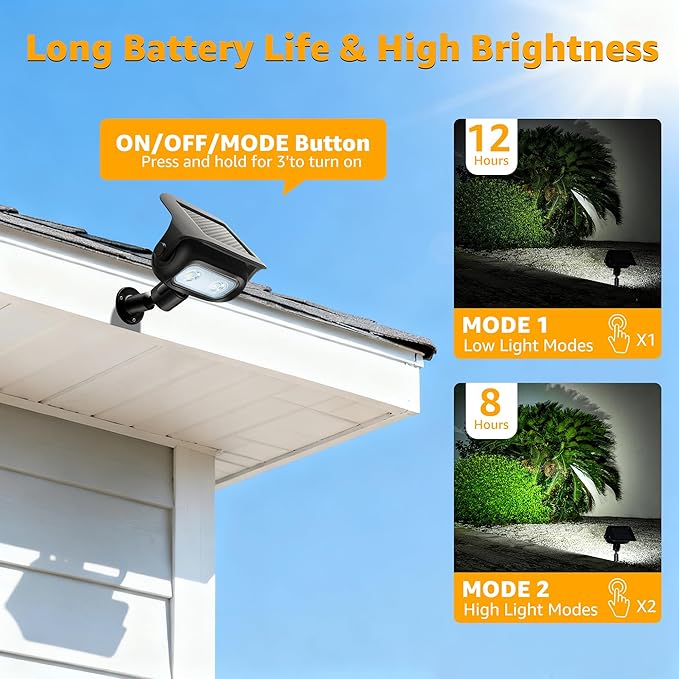 Ollny Solar Lights Outdoor Waterproof IP65, Super Bright LED 2 Lighting Modes 360° Rotation Solar Spot Lights | Lumora