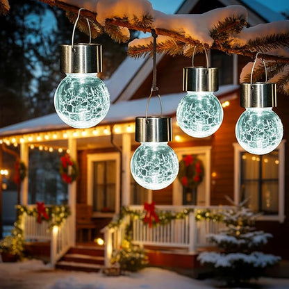 GIGALUMI 12 Pack Solar Outdoor Lights, Solar Hanging Lights for Christmas Decoration-Cracked Glass Solar Lights Outdoor Waterproof for Garden, Yard, Fence, Tree(Cold White)