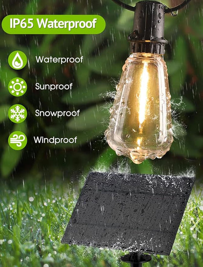 96FT(2x48FT) Solar Outdoor String Lights with Remote & Timer, Dimmable Patio Lights with 36+2 Shatterproof ST38 LED Bulbs for Outside-Black
