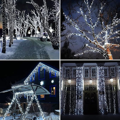 Dailyart Solar String Lights Outdoor, 2 Pack 200 Led Solar Fairy Lights for Outside Waterproof 145ft Cool White Solar Lights 8 Lighting Mode Solar String Lights for Outside,Garden,Courtyards,Trees