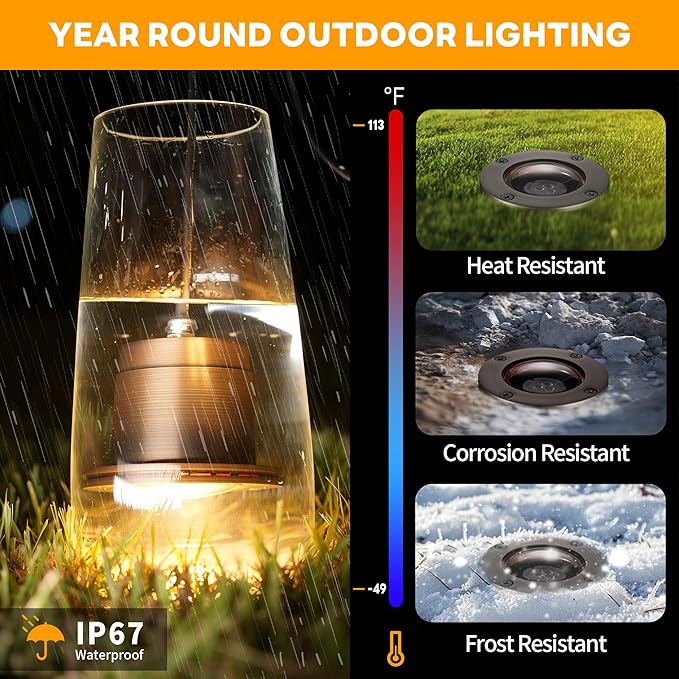 Gardenreet Brass In Ground Well Light - Ip67 Low Voltage Outdoor Light, 12V LED Landscape Lighting, Antique Bronze | Lumora