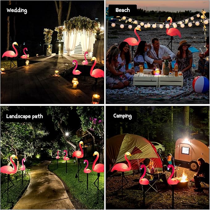 9 Pcs Flamingo Solar Lights LED Flamingo Stake Lights Waterproof Flamingo Lights for Outdoor Pink Yard Lawn Garden | Lumora