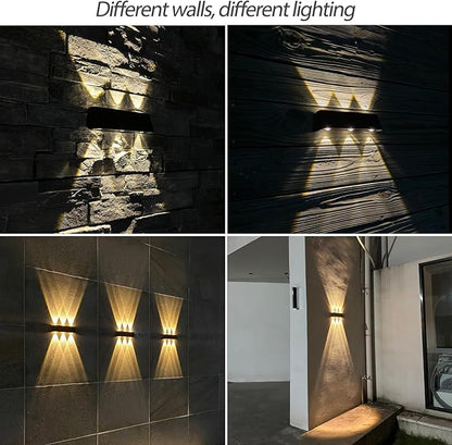 4 Pack Solar Lights Outdoor 3000K Warm Aluminum Waterproof Dusk to Dawn Lighting Wall Sconce Up Down for Outside, Fence, Walkway, Porch, Deck