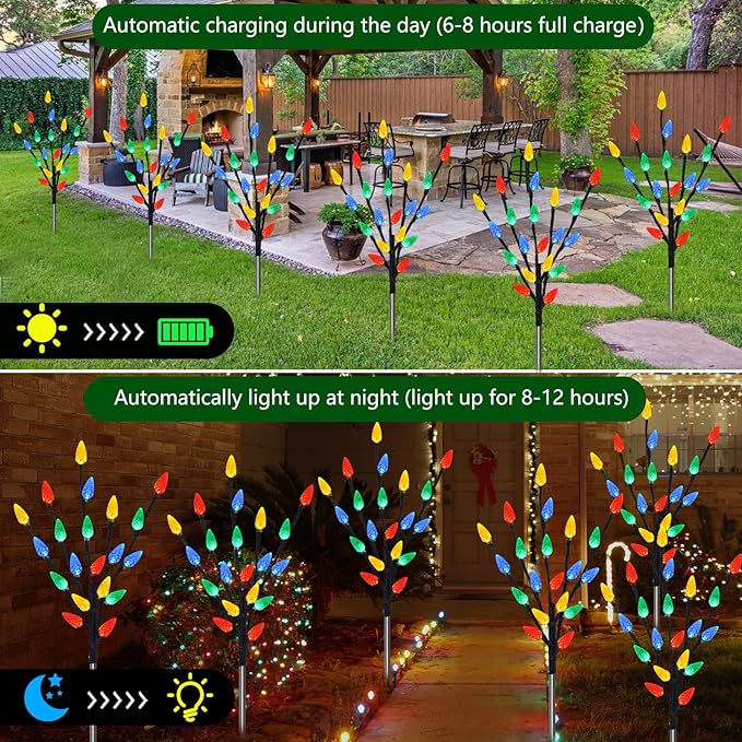 Upgraded 6 Packs 120 LED C6 Solar Christmas Lights, Christmas Decorations Outdoor Yard Lights, 8 Modes Waterproof | Lumora