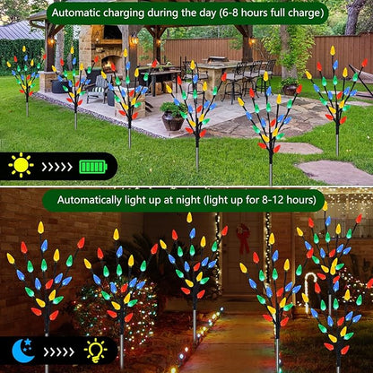 Upgraded 6 Packs 120 LED C6 Solar Christmas Lights, Christmas Decorations Outdoor Yard Lights, 8 Modes Waterproof Pathway Lights for Xmas Decorations Outdoor Yard Patio Cemetery Grave