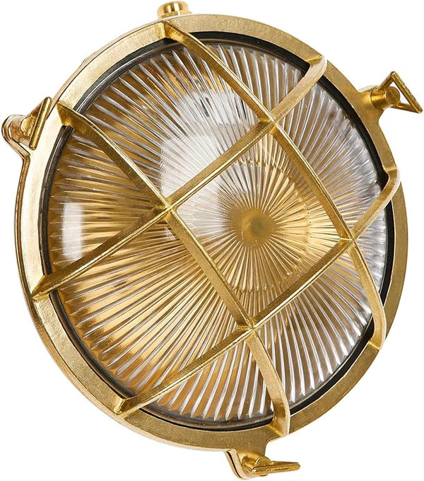 Sunluck Brass Bulkhead Light Grid Round Nautical Wall Lampshade,Ceiling Mount,Sauna Light Waterproof IP54,Rust | Lumora