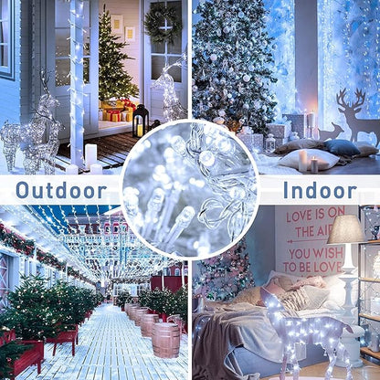 FULLBELL 33ft 100 LED Memory Pure Wire String Lights, Indoor/Outdoor, White (100LED), 5W, 125V, 3000K, Water Resistant, Christmas, Birthday, Wedding, Modern Style