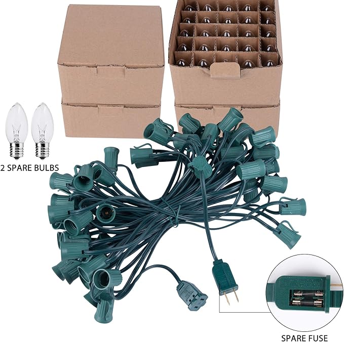 Brightown 100 Feet C9 Bulb String Lights Outdoor Clear Christmas Lights Green Wire for Outdoor Patio Room Party | Lumora