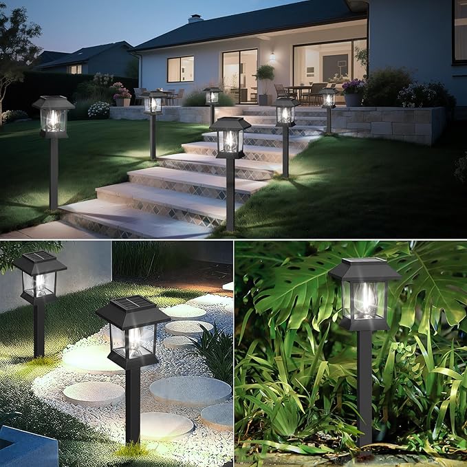 EXCMARK 16 Pack Solar Lights for Outside Walkway Pathway Driveway Outdoor Waterproof Led Landscape Lighting for Garden Yard Decor. (Cool White Light, 16)