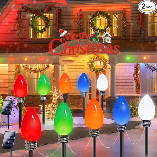 10 Pack Jumbo C9 Solar Christmas Lights, Large Bulbs Waterproof Outdoor Christmas Decorations, Solar Powered Lights | Lumora