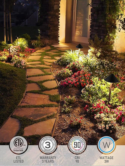 LEONLITE LED Landscape Path Light, 3W 147LM 12-24V AC/DC ETL CRI90+ Wired Outdoor LED Walkway Light, Unique Vintage Golden Edge, Aluminum Construction Low Voltage Pathway Lights 3000K, Pack of 4