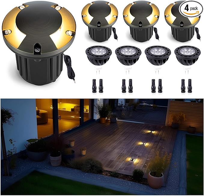 Gardenreet LED Well Lights Outdoor - Brass All Weather Electric Outdoor Inground Lighting, 12V LED Low Voltage | Lumora