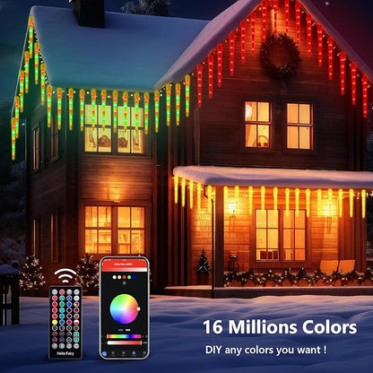 Smart Icicle Lights Outdoor Waterproof, 33FT 20Tubes 100LEDs Christmas Lights, Remote & App Control with 16 Millions Colors and 105 Color Modes, for Holiday,Roof,Tree,Patio,Xmas Decor