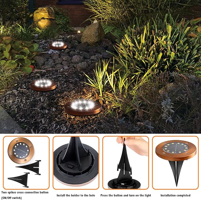 Outdoor In-Ground Lights Solar Disc Lights Outdoor Garden In Ground Landscape Light 4 Pack 12 led for Pathway Yard | Lumora